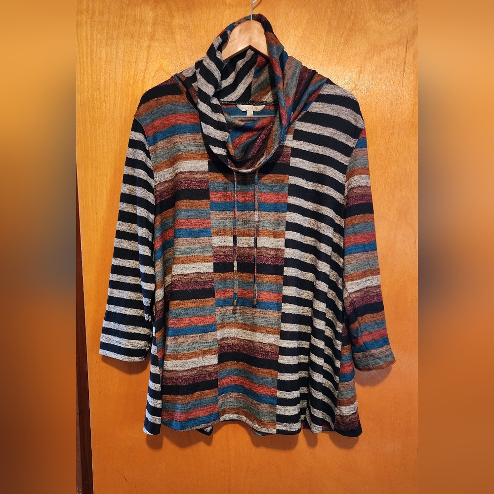 John Mark Striped Cowl Neck Pullover